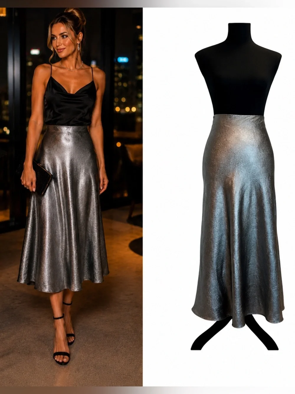 Steve Madden gray metallic silver midi slip skirt NWT